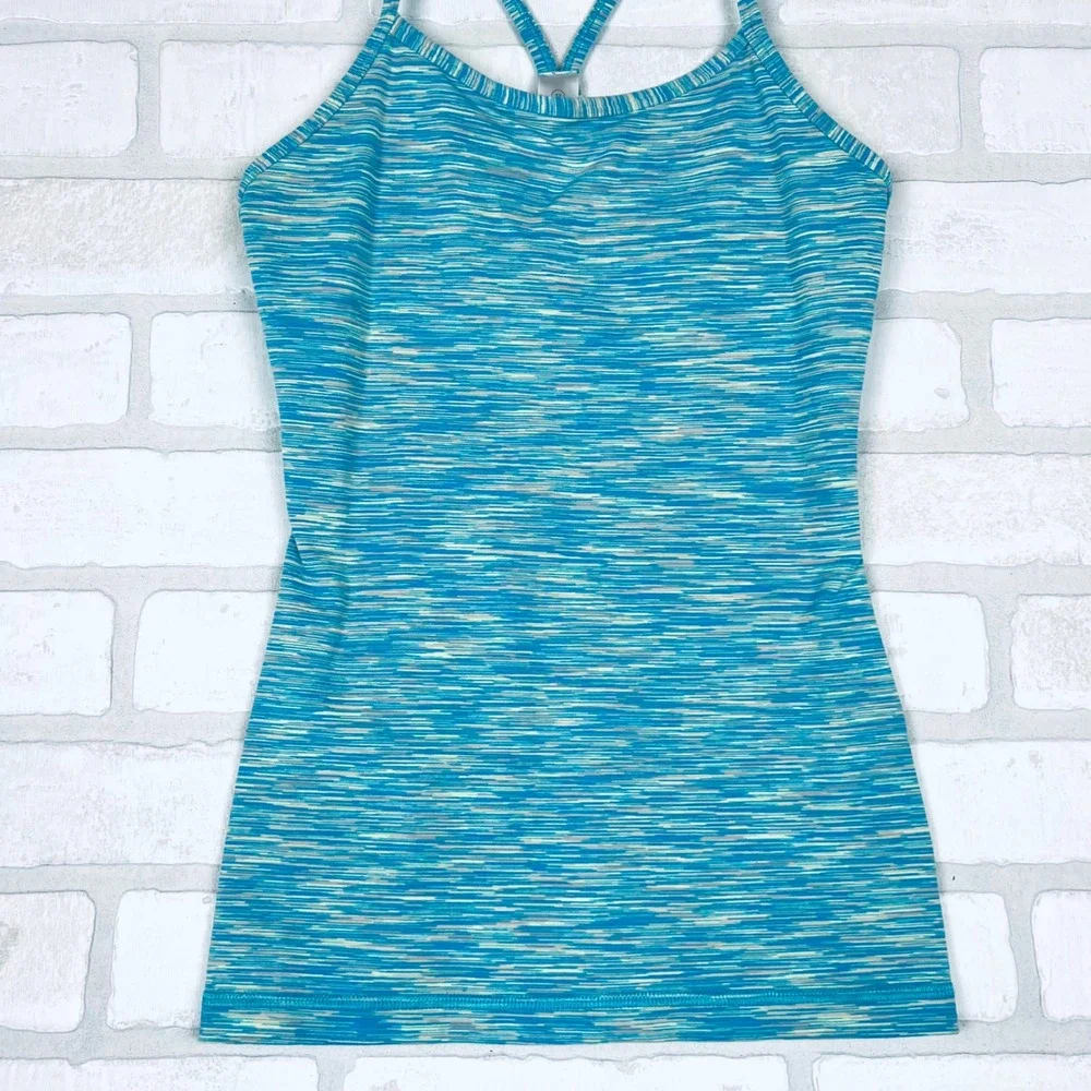 Ivivva Girls Space Dye Activewear Tank Top Blue Teal Racerback Shelf Bra Size 12